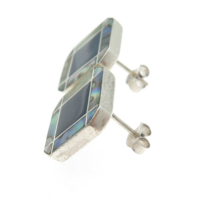 Metropolitan Museum of Art Silver Vintage Abalone Shell Blue Tiger Eye Earrings