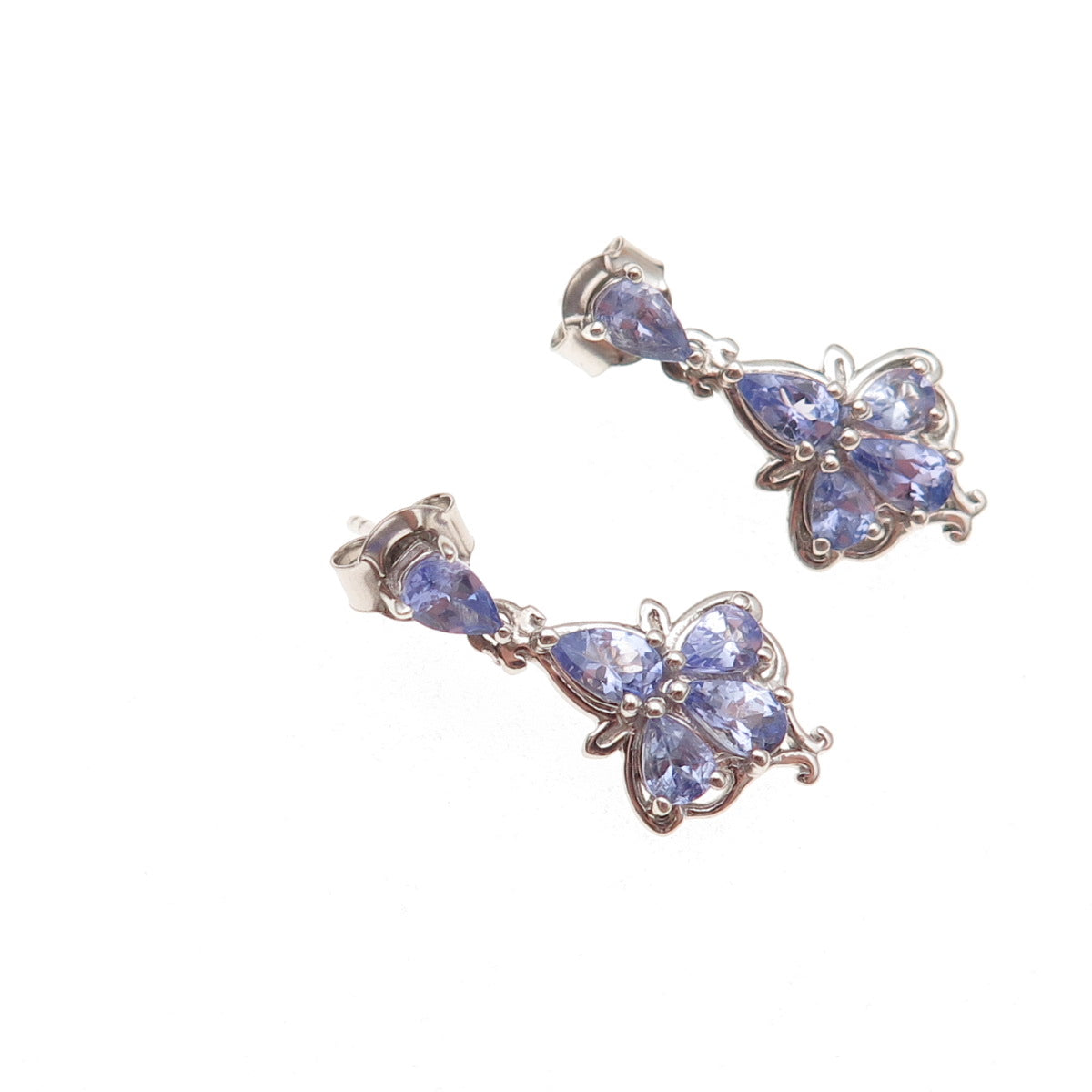 D'Joy 925 Sterling Silver Real Tanzanite Floral Dangle Earrings