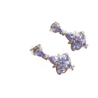 D'Joy 925 Sterling Silver Real Tanzanite Floral Dangle Earrings