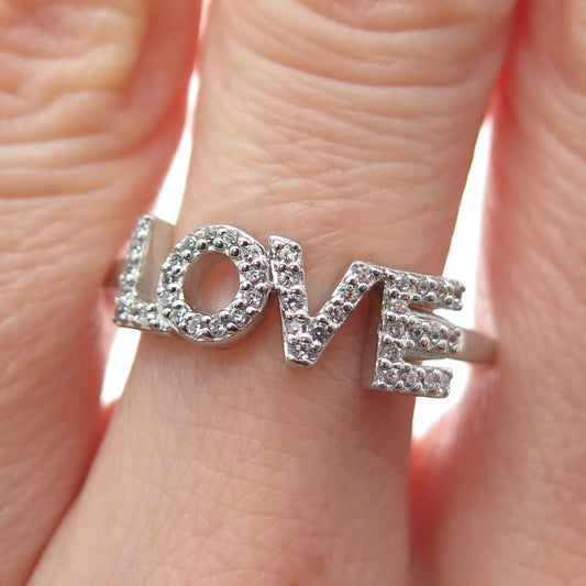 PEACE LOVE WORLD 925 Sterling Silver Round-Cut C Z I Love Myself Ring Size 9.25