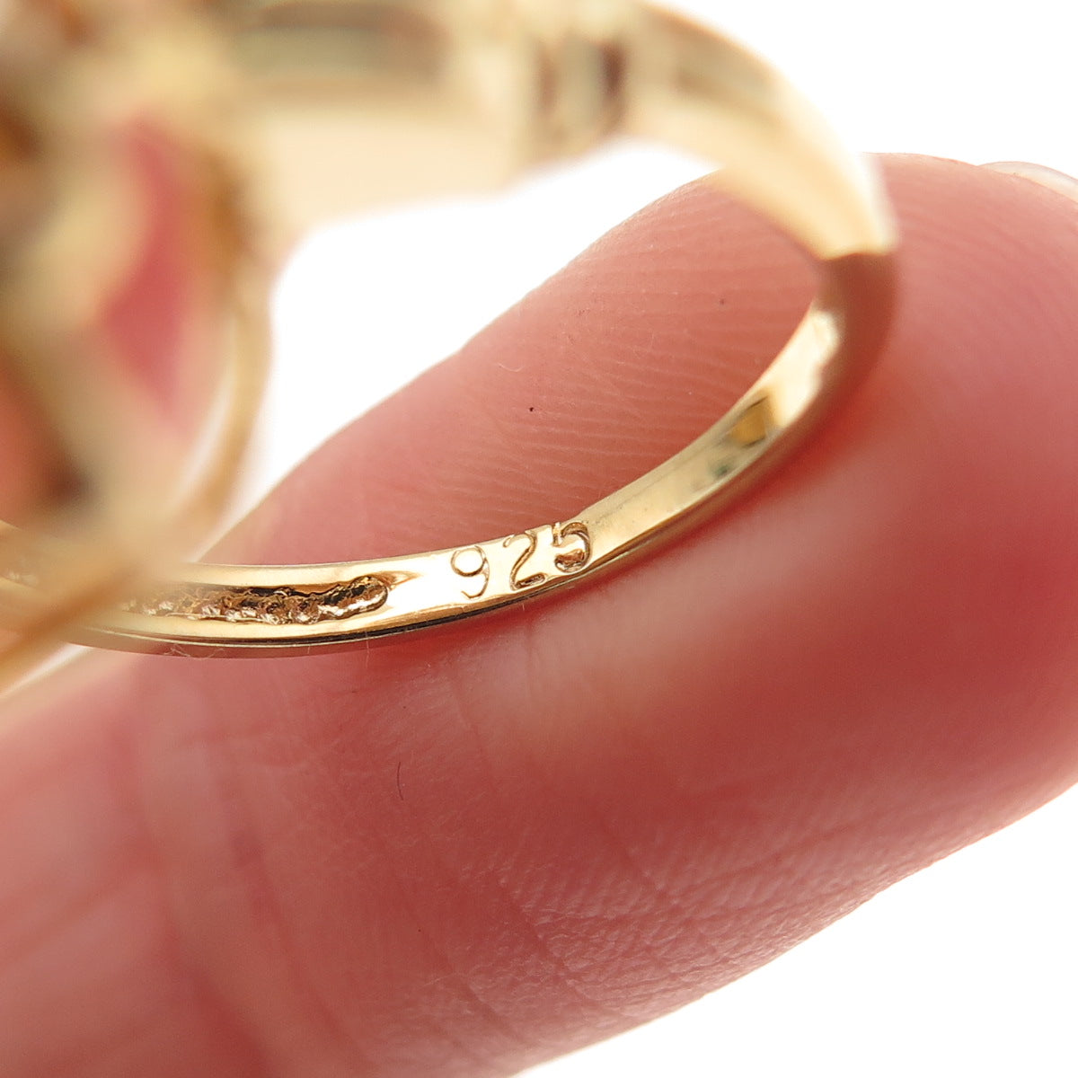 925 Sterling Silver Gold Plated Emerald-Cut Champagne C Z Ring Size 7