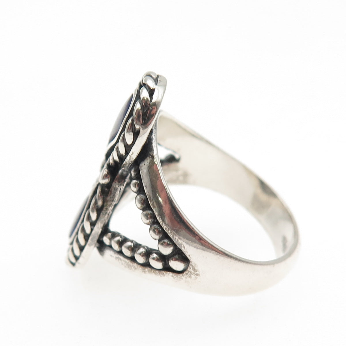 Carolyn Pollack Old Pawn Sterling Silver Vintage Lapis Oxidized Ring Size 9.25