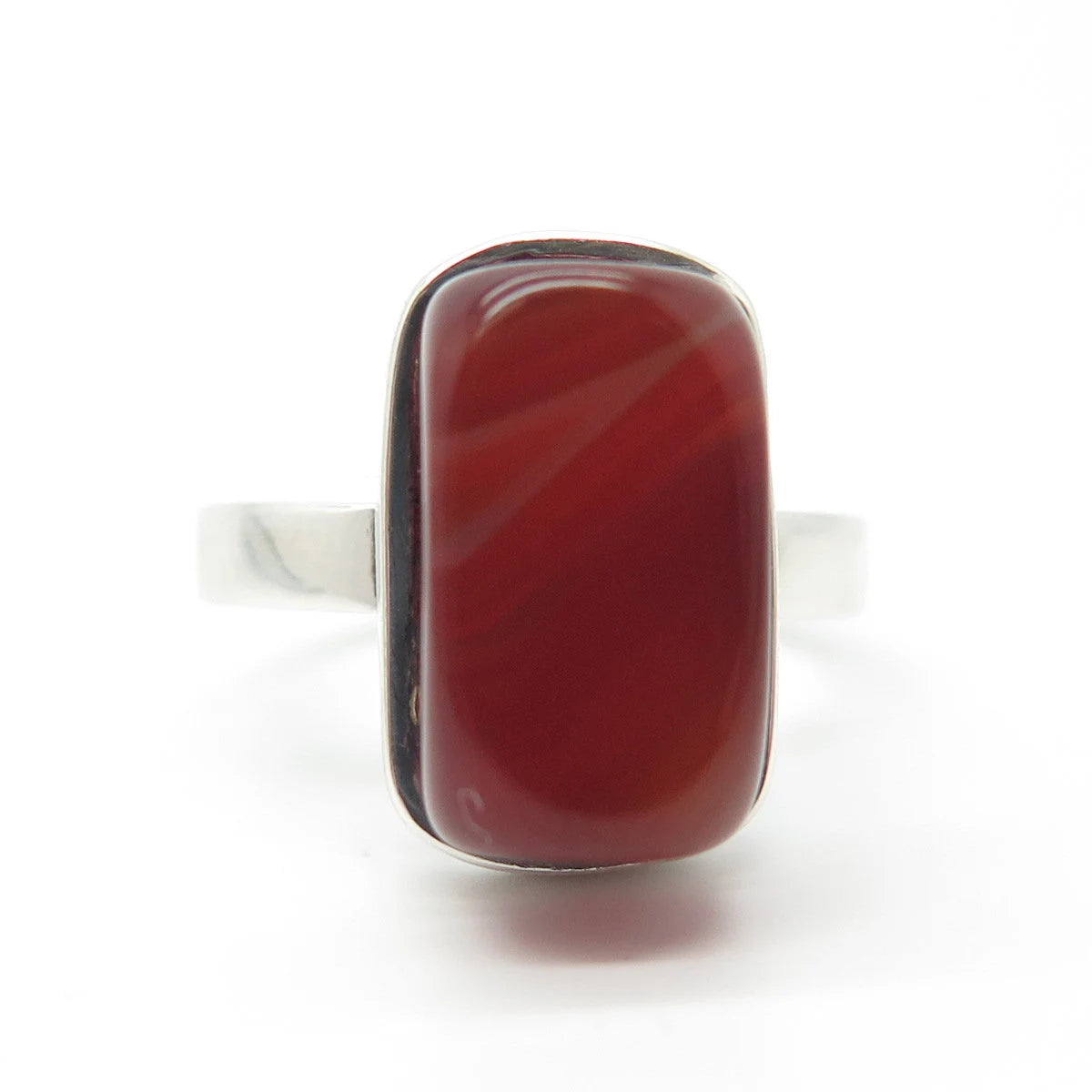 925 Sterling Silver Vintage Real Red Agate Gemstone Ring Size 7.25