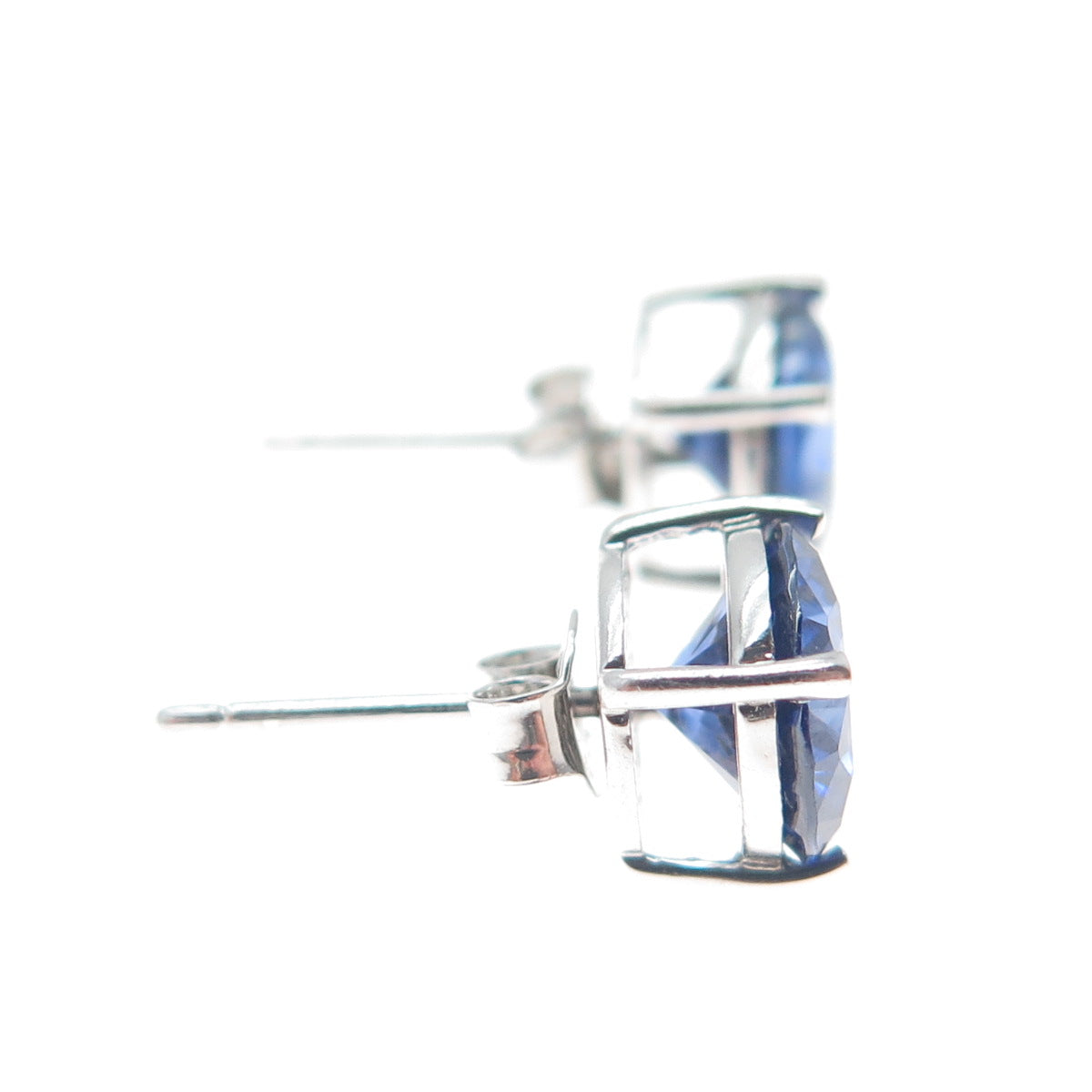 925 Sterling Silver Round-Cut Dark Blue C Z Stud Earrings