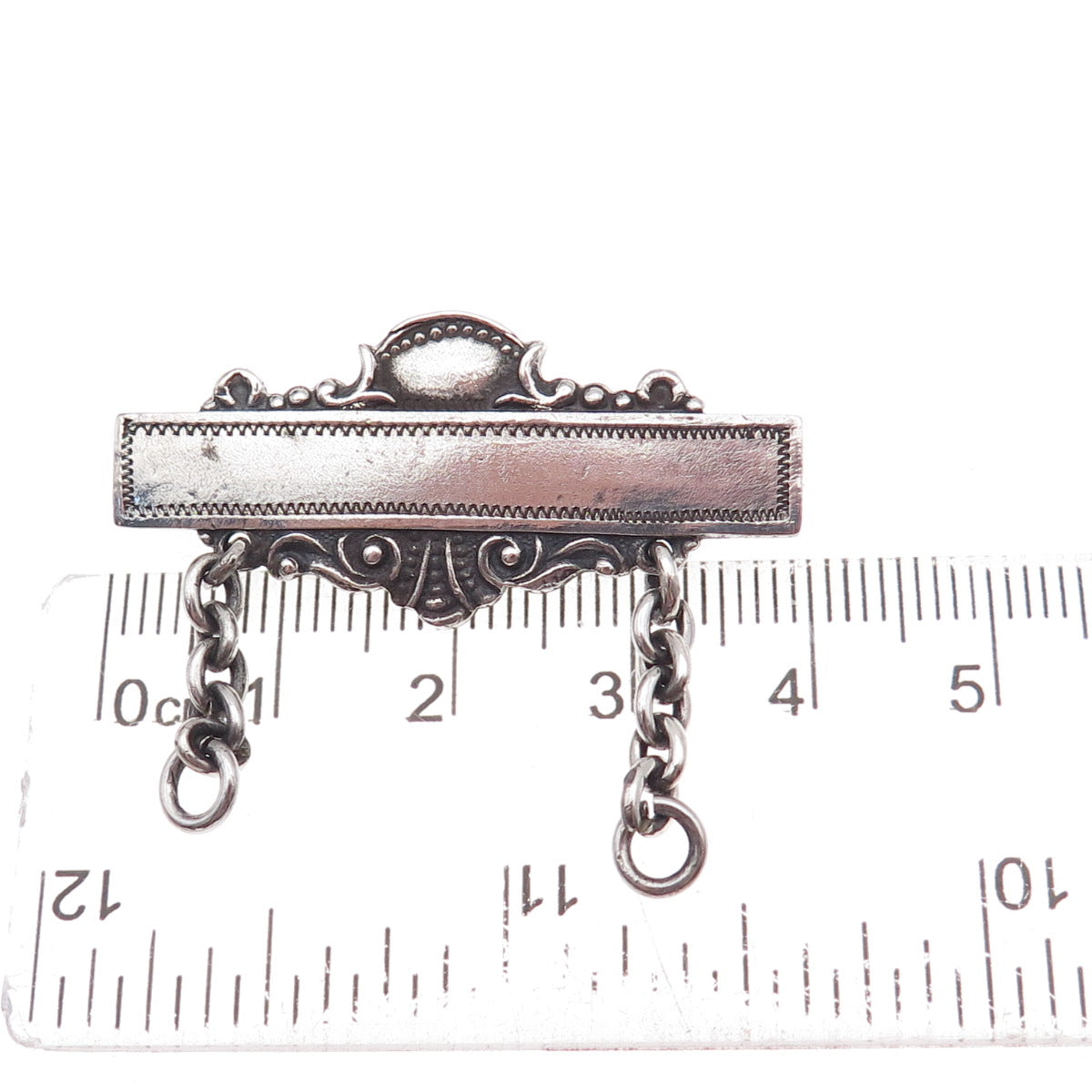 925 Sterling Silver Antique Art Deco Nameplate Oxidized Pin Brooch