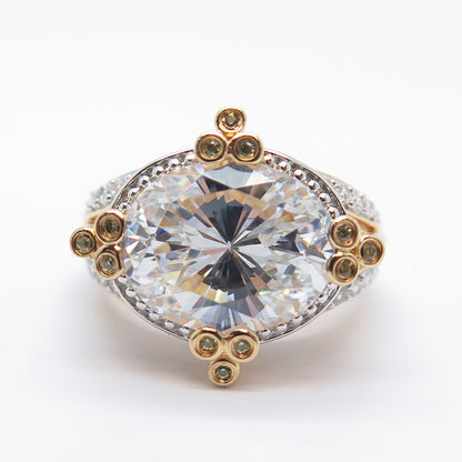 925 Sterling Silver Gold Plated C Z Wide Ring Size 6