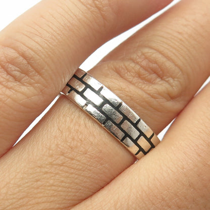 925 Sterling Silver Vintage Mexico Brick Wall Band Ring Size 13.25