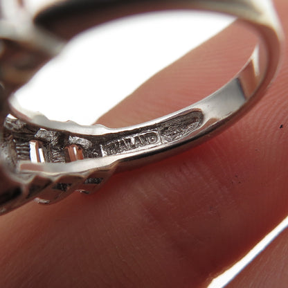 925 Sterling Silver Real Emerald-Cut Ruby & White Topaz Ring Size 5