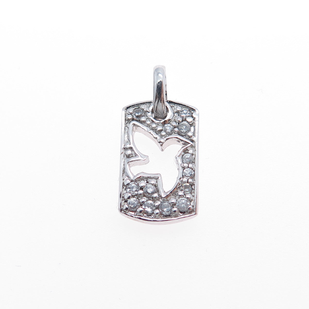 925 Sterling Silver Round-Cut C Z Peace Bird Mini Charm Pendant