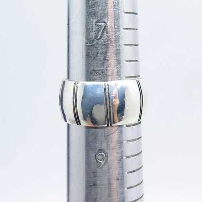 925 Sterling Silver Vintage Mexico Striped Band Ring Size 8.5
