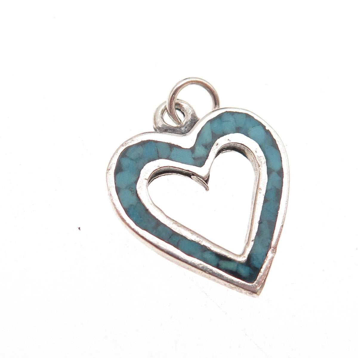 Tommy Long Old Pawn Sterling Silver Vintage Turquoise Inlay Heart Charm Pendant