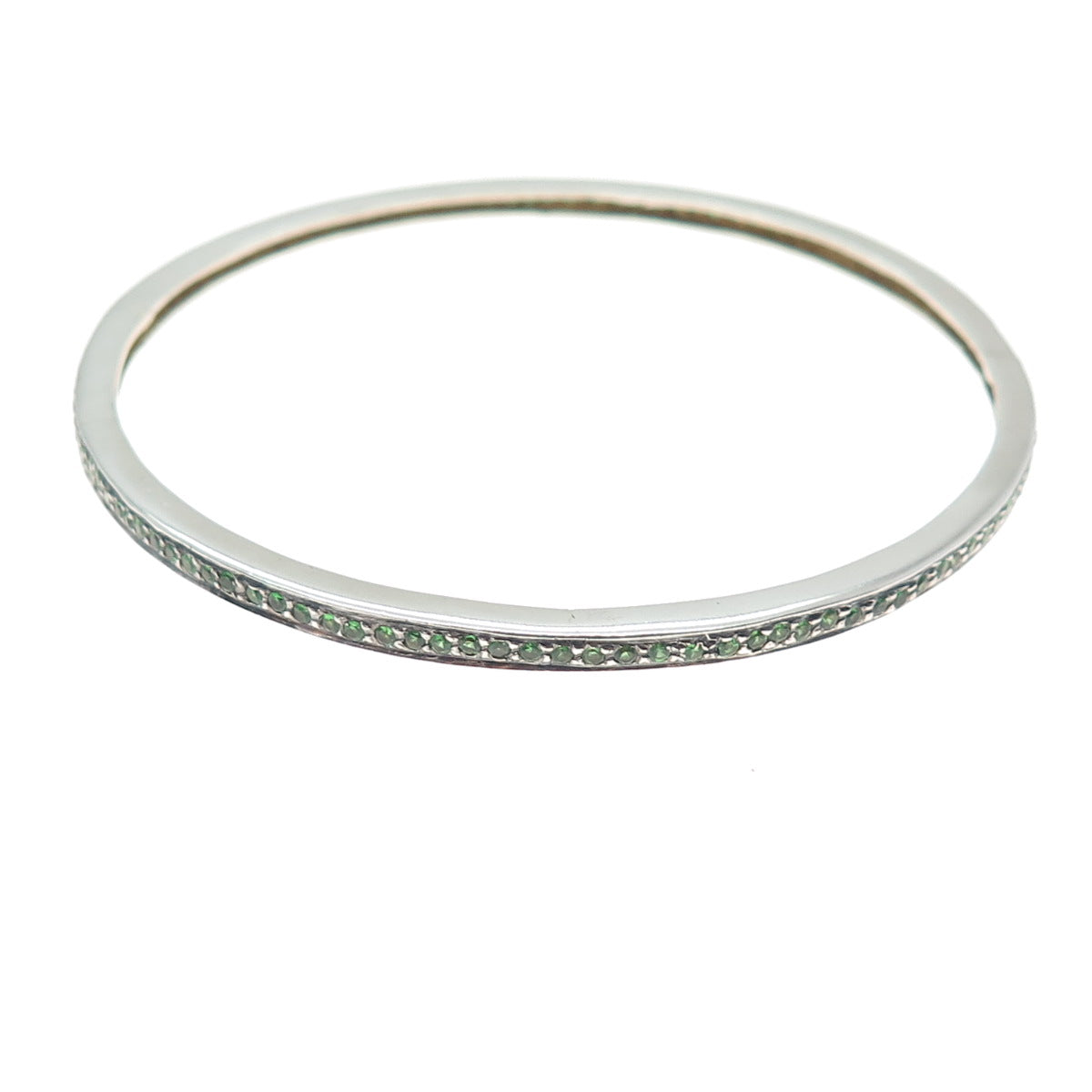 925 Sterling Silver Vintage Real Round-Cut Chrome Diopside Bangle Bracelet 8"