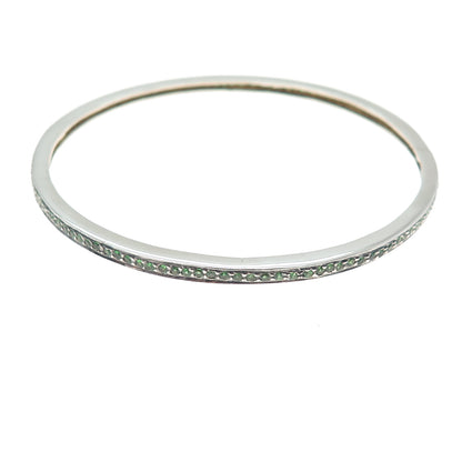 925 Sterling Silver Vintage Real Round-Cut Chrome Diopside Bangle Bracelet 8"