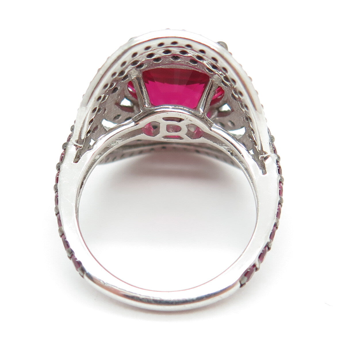 925 Sterling Silver Lab-Created Ruby & Black C Z Multi-Circle Ring Size 6.25