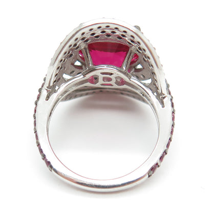 925 Sterling Silver Lab-Created Ruby & Black C Z Multi-Circle Ring Size 6.25