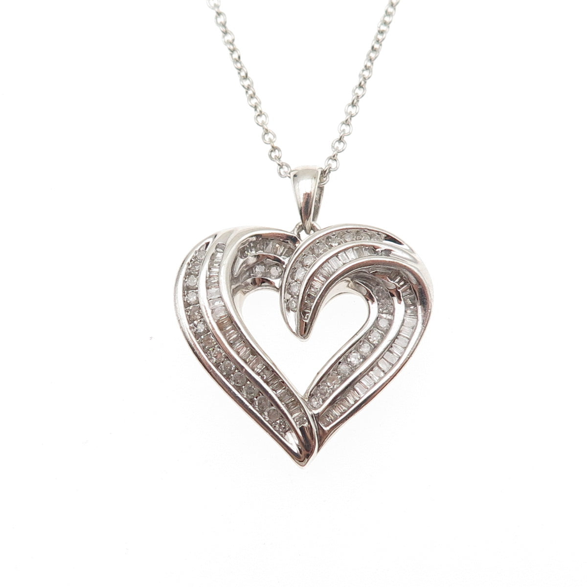 925 Sterling Silver Real Diamond Heart Cable Chain Necklace 16"