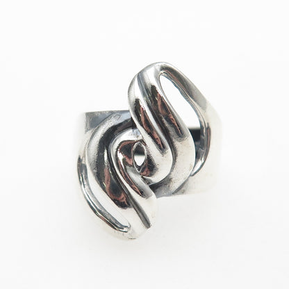 CHAPAL ZENRAY 925 Sterling Silver Vintage Modernist Bypass Oxidized Ring Size 8