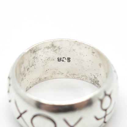 925 Sterling Silver Vintage "XOX" Girl & Boy Band Ring Size 6.25