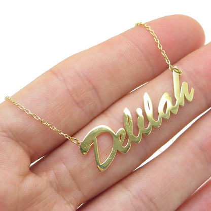 925 Sterling Silver Gold Plated "Delilah" Personalized Nameplate Necklace 18"