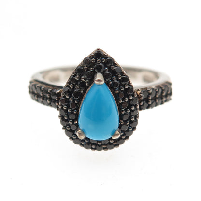 Chuck Clemency 925 Sterling Silver Real Turquoise & Black Spinel Ring Size 8