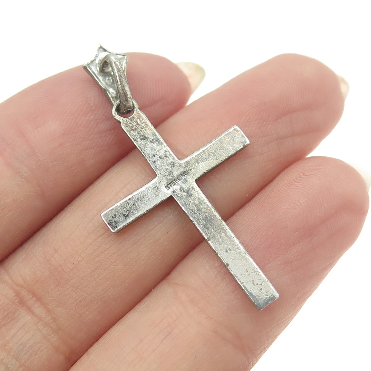 925 Sterling Silver Antique Art Deco Real Marcasite Gemstone Cross Pendant