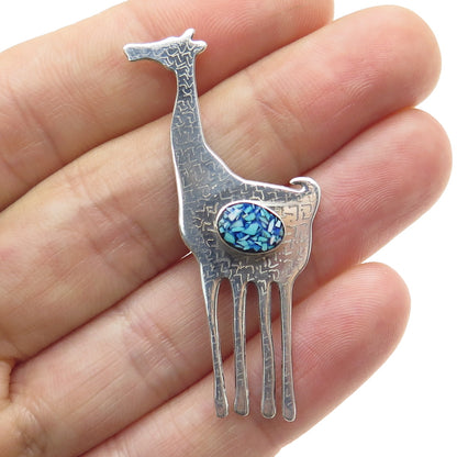 IRINIRI 925 Sterling Silver Vintage 1991 Real Turquoise Inlay Giraffe Lapel Pin