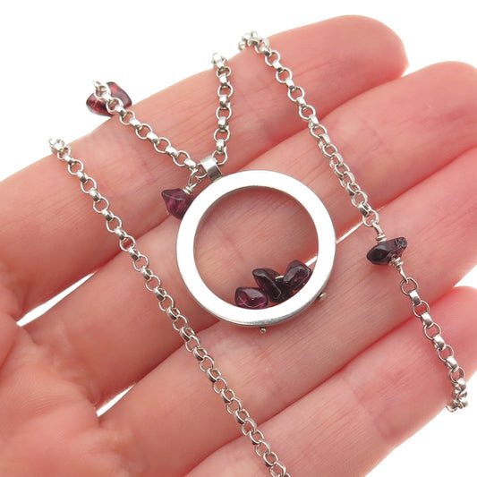 MIGNON FAGET Sterling Vintage Real Red Garnet Circle of Life Chain Necklace 18"