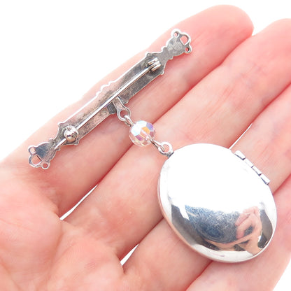 PIDIDDLY LINKS Sterling Silver Antique Crystal Locket Medal Oxidized Pin Brooch