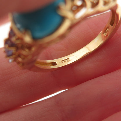 Chuck Clemency 925 Sterling Gold Plated Real Turquoise Tanzanite Ring Size 8.25