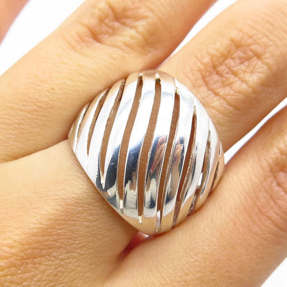 925 Sterling Silver Vintage Striped Wide Ring Size 7.5