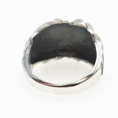 925 Sterling Silver Vintage Modernist X-Shape Oxidized Dome Ring Size 6.5