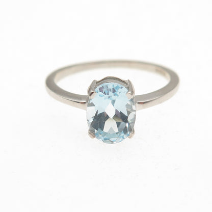 Dazzlers 925 Sterling Silver Real Oval-Cut Blue Topaz Ring Size 6