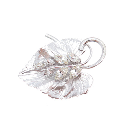 CARL ART 925 Sterling Silver Vintage Rhinestone Floral Leaf Pin Brooch