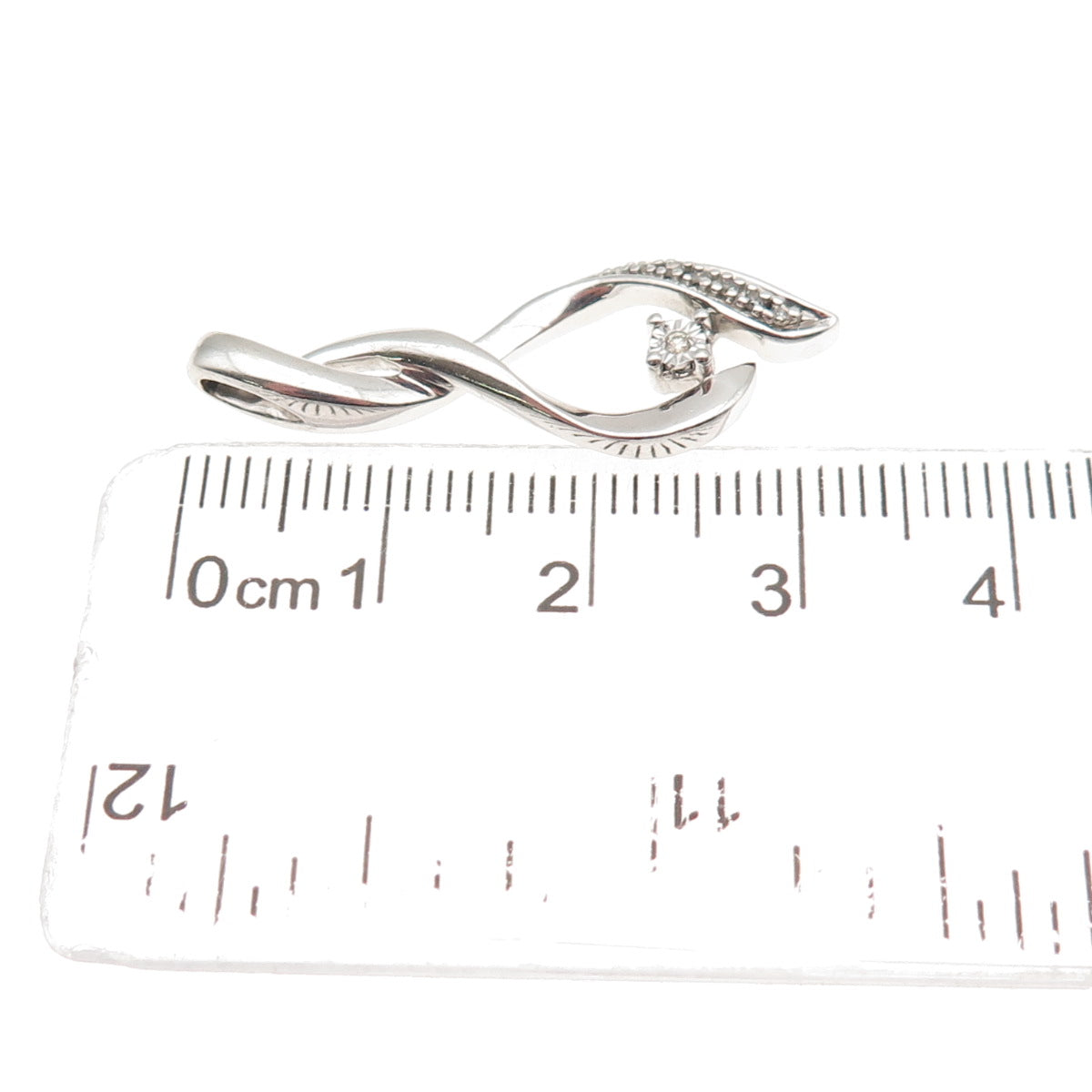 925 Sterling Silver Real Round-Cut Diamond Twisted Charm Pendant