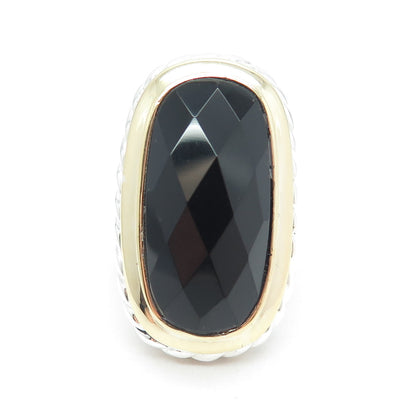 925 Sterling Silver 2-Tone Real Black Onyx Gemstone Statement Ring Size 5.75