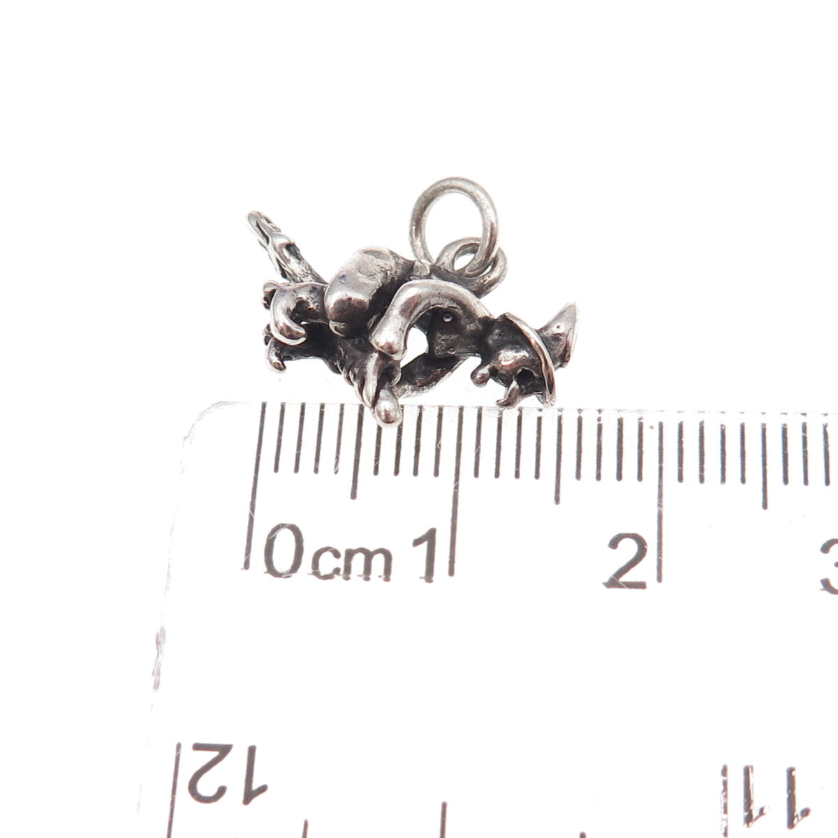 925 Sterling Silver Vintage Witch On Broomstick Oxidized 3D Charm Pendant