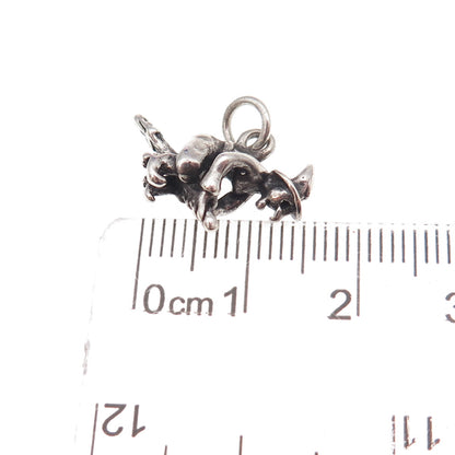 925 Sterling Silver Vintage Witch On Broomstick Oxidized 3D Charm Pendant