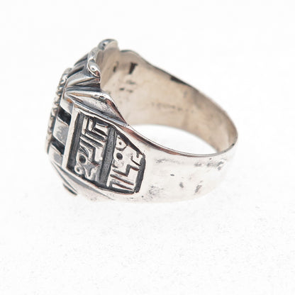 925 Sterling Silver Vintage Aztec Oxidized Ring Size 8.5