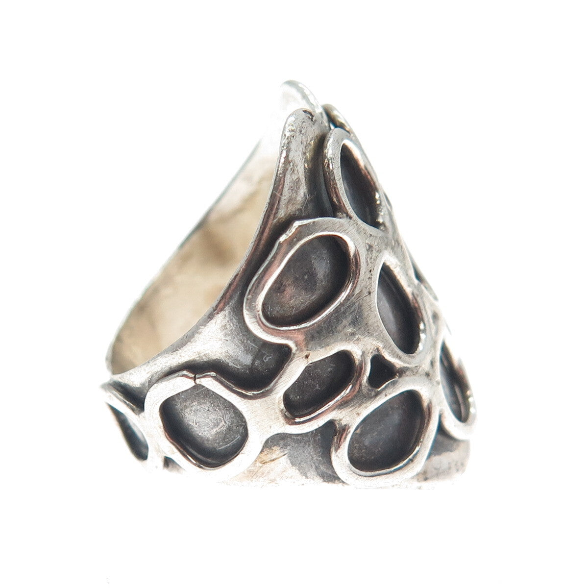 925 Sterling Silver Vintage Modernist Oxidized Ring Size 7.5