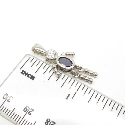 925 Sterling Silver Vintage C Z February Birthstone Boy Figure Charm Pendant