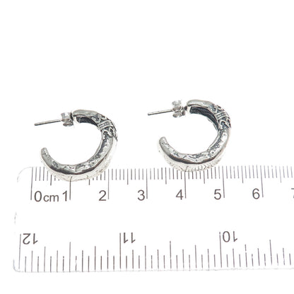 925 Sterling Silver Vintage Israel C Z Modernist Oxidized Hoop Earrings