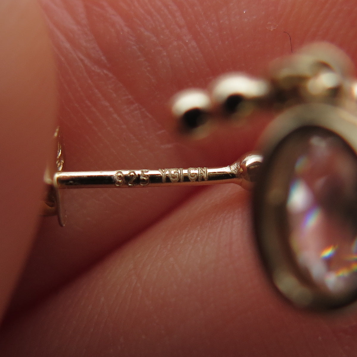 925 Sterling Silver Gold Plated Oval-Cut C Z Beaded Hoop Dangle Earrings