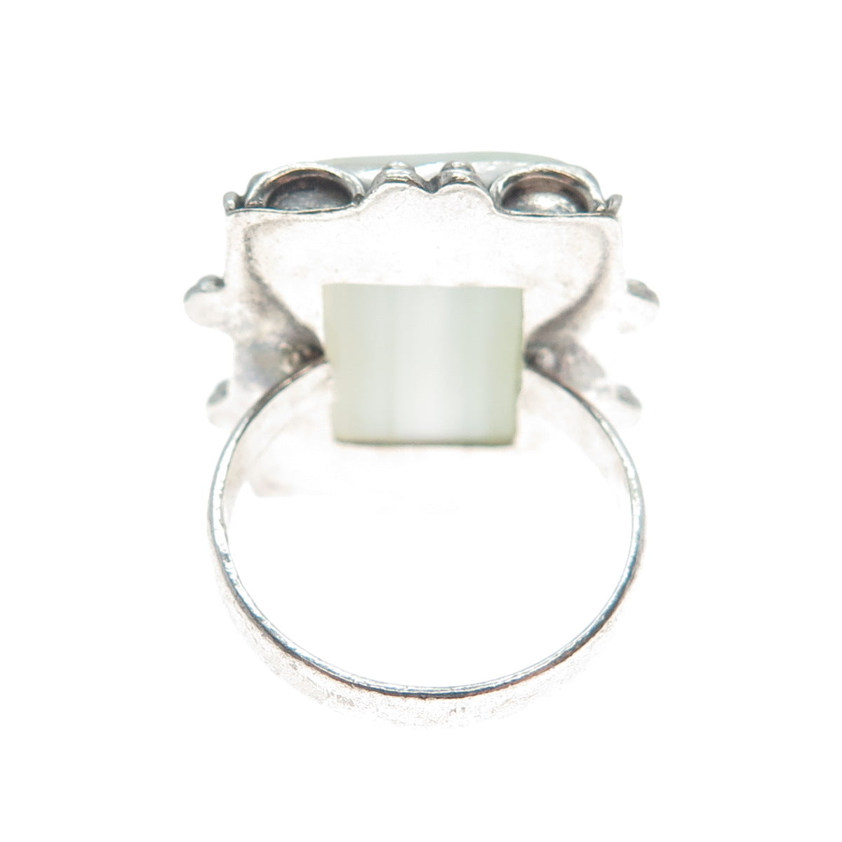 925 Sterling Silver Vintage Real White Agate Gem Oxidized Ring Size 7.75