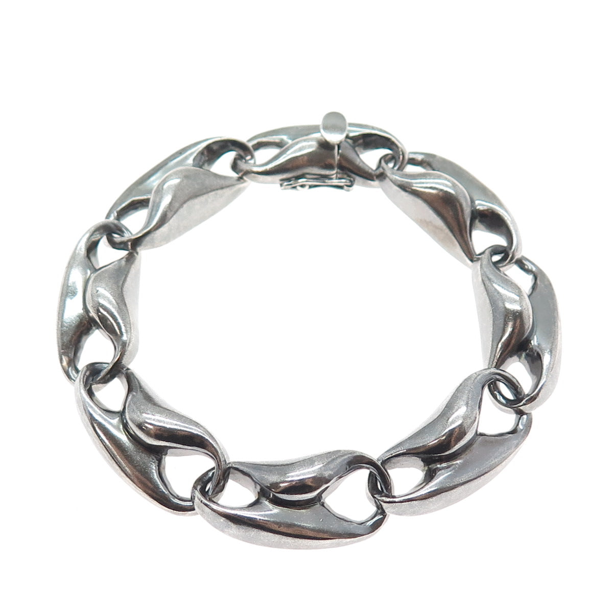 KRYPELL 925 Sterling Silver Vintage Modernist Anchor Link Oxidized Bracelet 6.5"