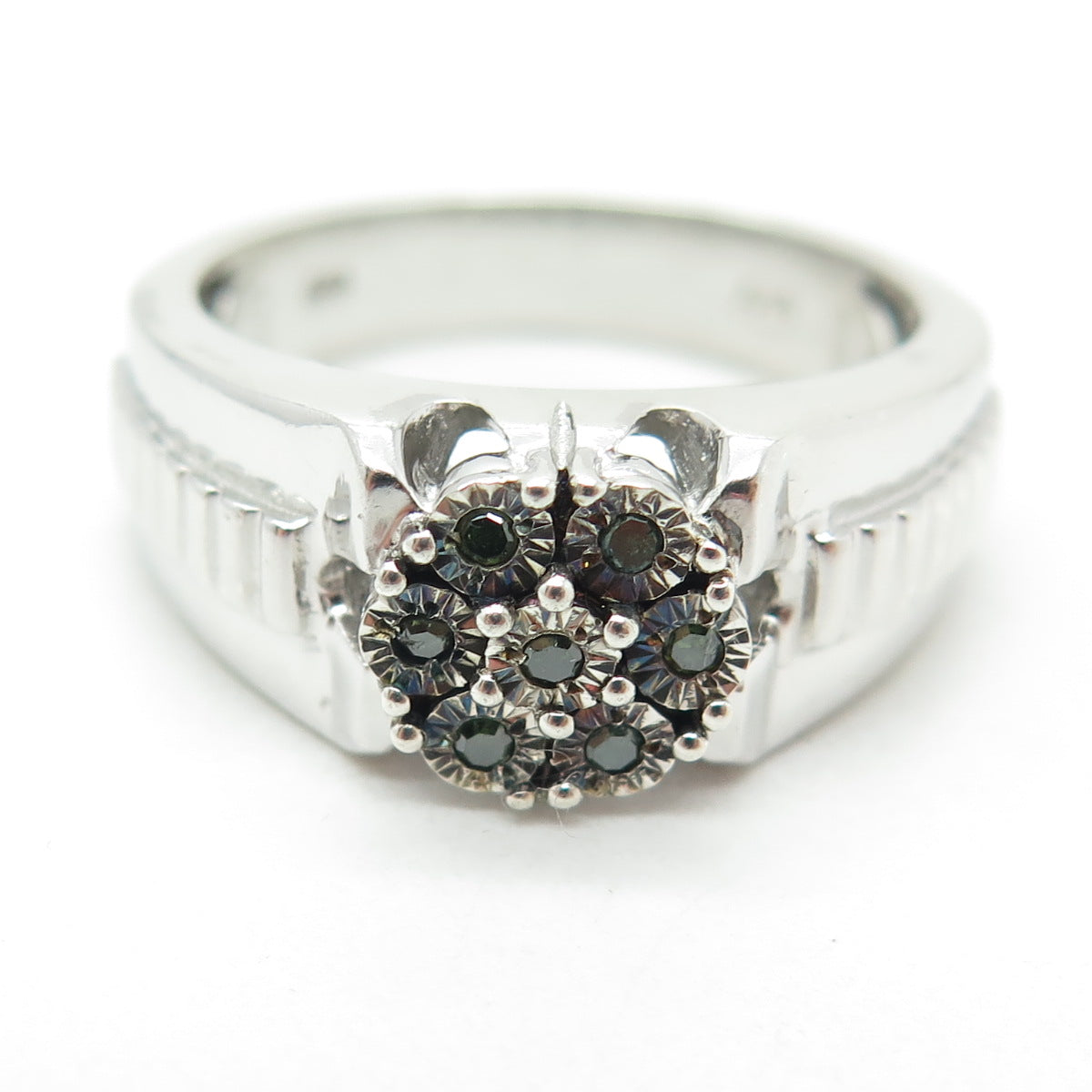 CHUCK CLEMENCY 925 Sterling Silver Real Green Diamond Ring Size 11.25