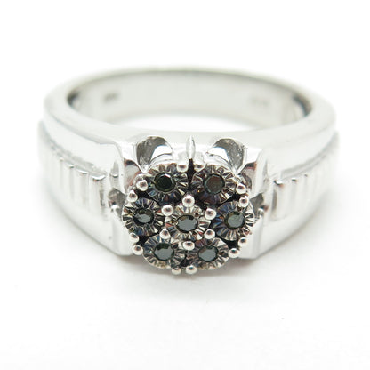 CHUCK CLEMENCY 925 Sterling Silver Real Green Diamond Ring Size 11.25