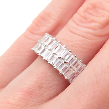 925 Sterling Silver Emerald-Cut C Z Half Eternity Ring Size 6