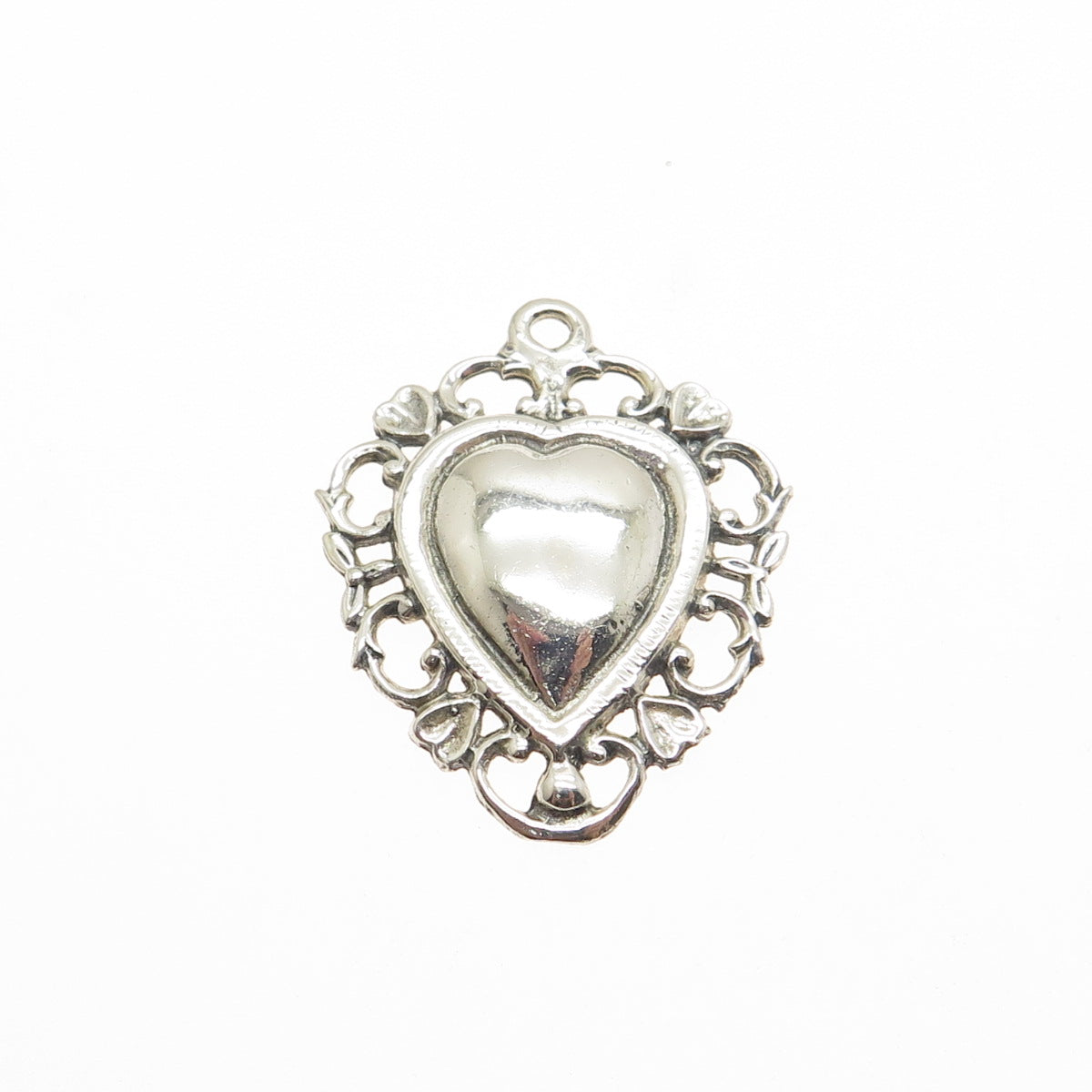 JEWELART 925 Sterling Silver Vintage Ornate Floral Heart Charm Pendant