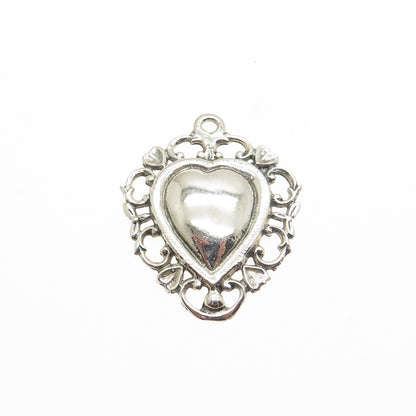 JEWELART 925 Sterling Silver Vintage Ornate Floral Heart Charm Pendant