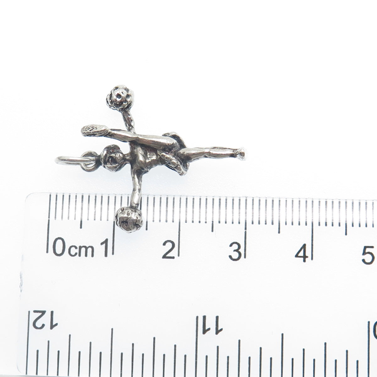 925 Sterling Silver Vintage Cheerleader Oxidized Minimalist 3D Charm Pendant
